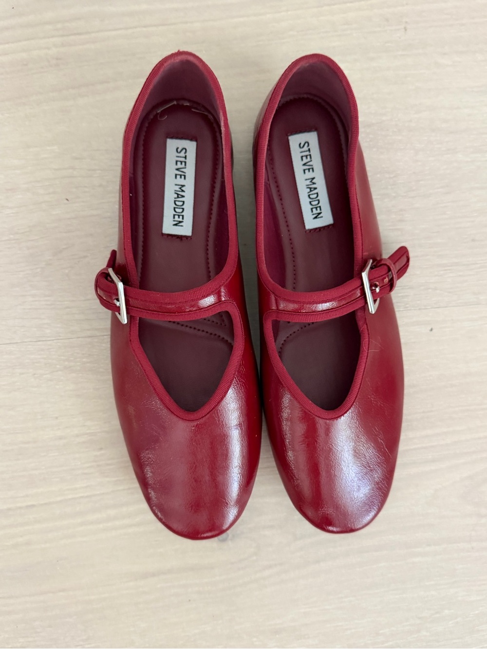 Steve Madden Red Mary Jane Flats with Buckle Strap